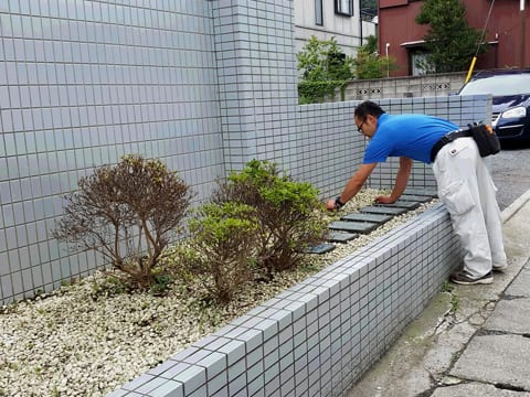 植え込み内の清掃画像